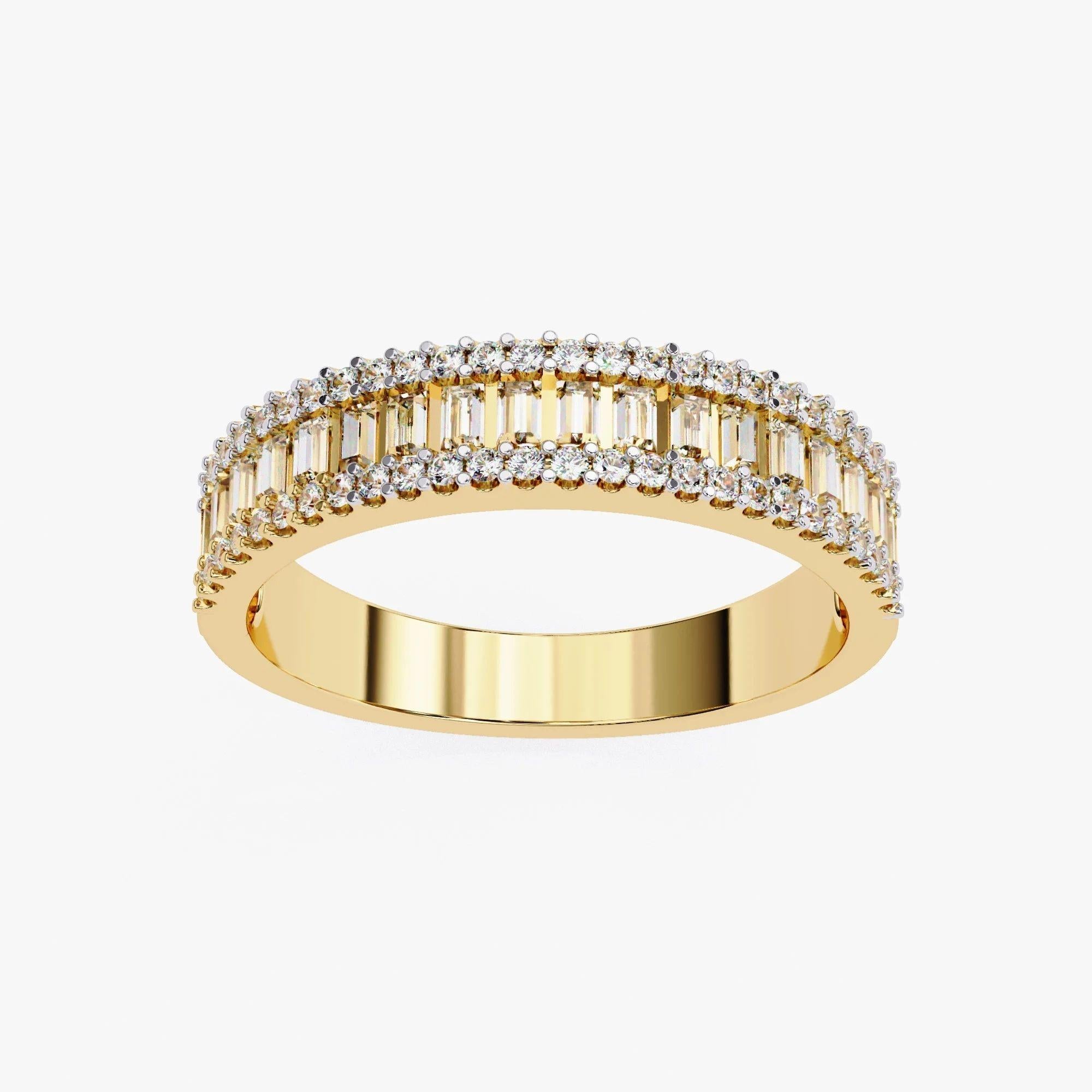 0,60 Karat Baguette & runder natürlicher Diamant Ehering, Channel Set, 14k Gold für Damen oder Herren im Angebot