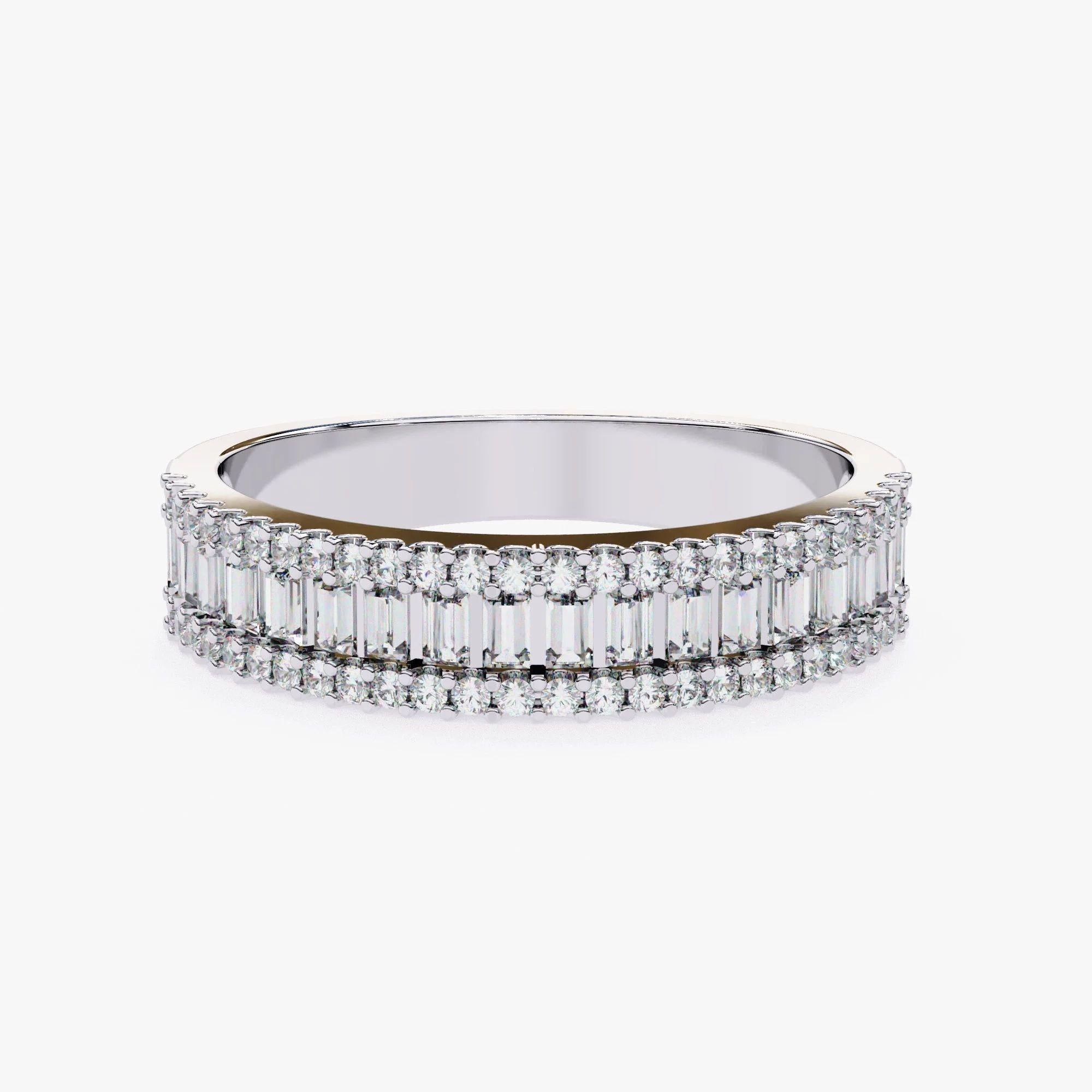 0,60 Karat Baguette & runder natürlicher Diamant Ehering, Channel Set, 14k Gold im Angebot 1