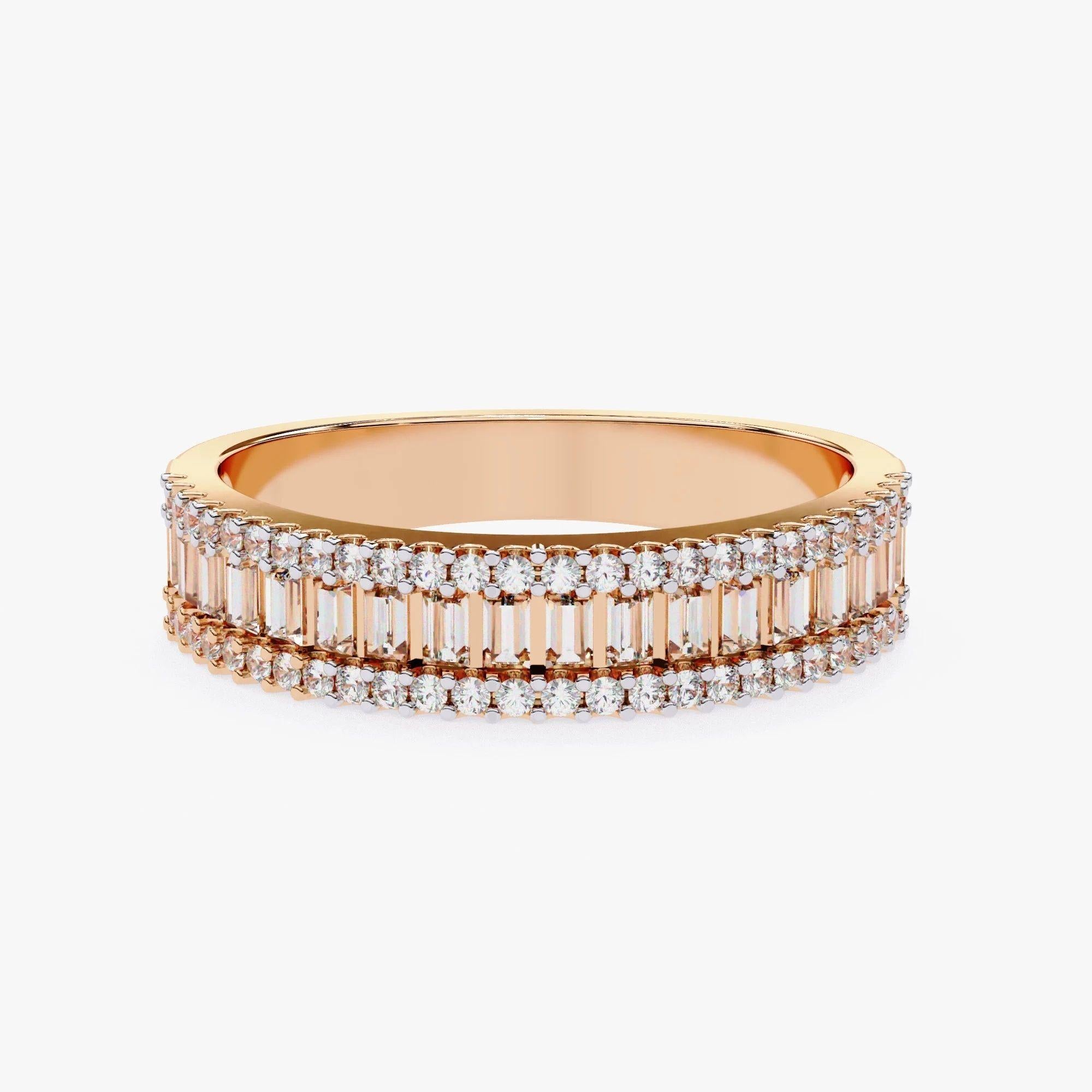 0,60 Karat Baguette & runder natürlicher Diamant Ehering, Channel Set, 14k Gold im Angebot 2