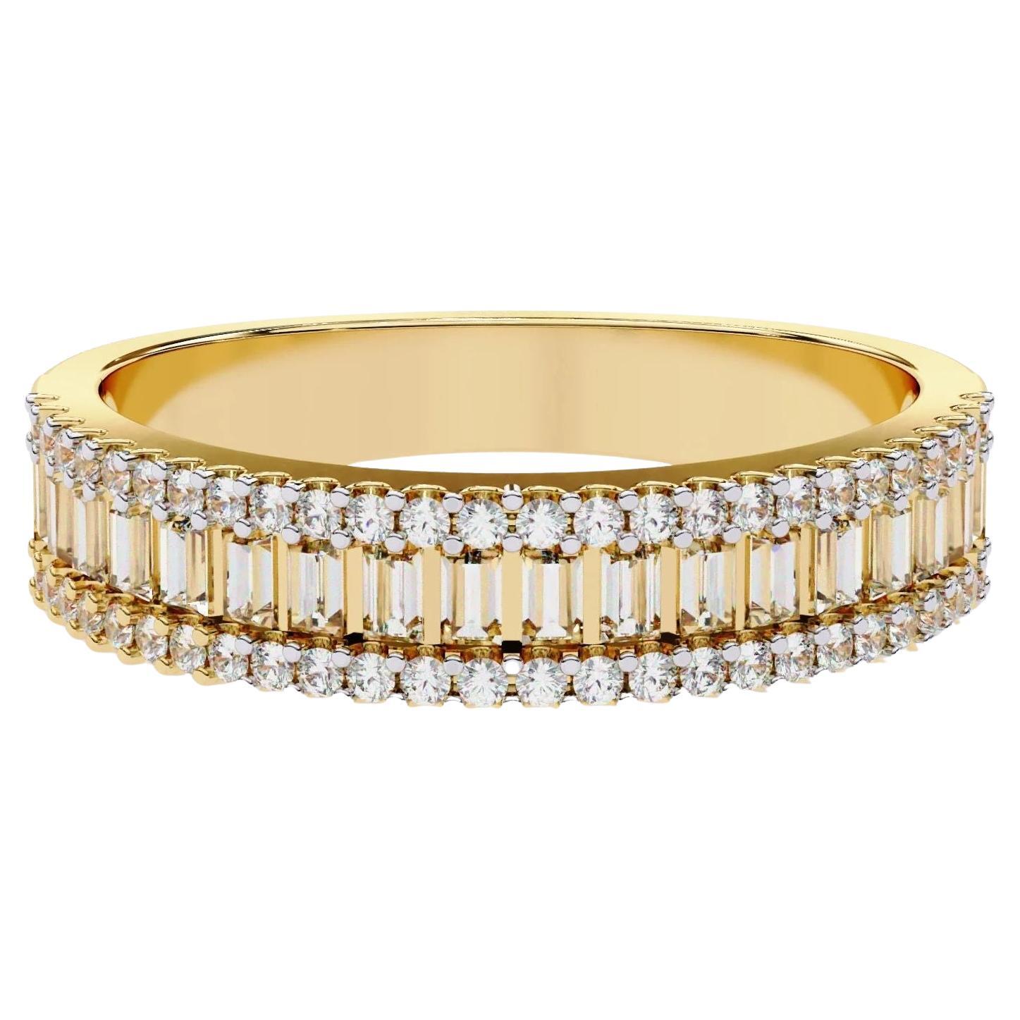 0,60 Karat Baguette & runder natürlicher Diamant Ehering, Channel Set, 14k Gold im Angebot