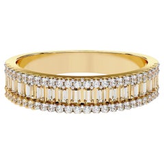 0,60 Karat Baguette & runder natürlicher Diamant Ehering, Channel Set, 14k Gold