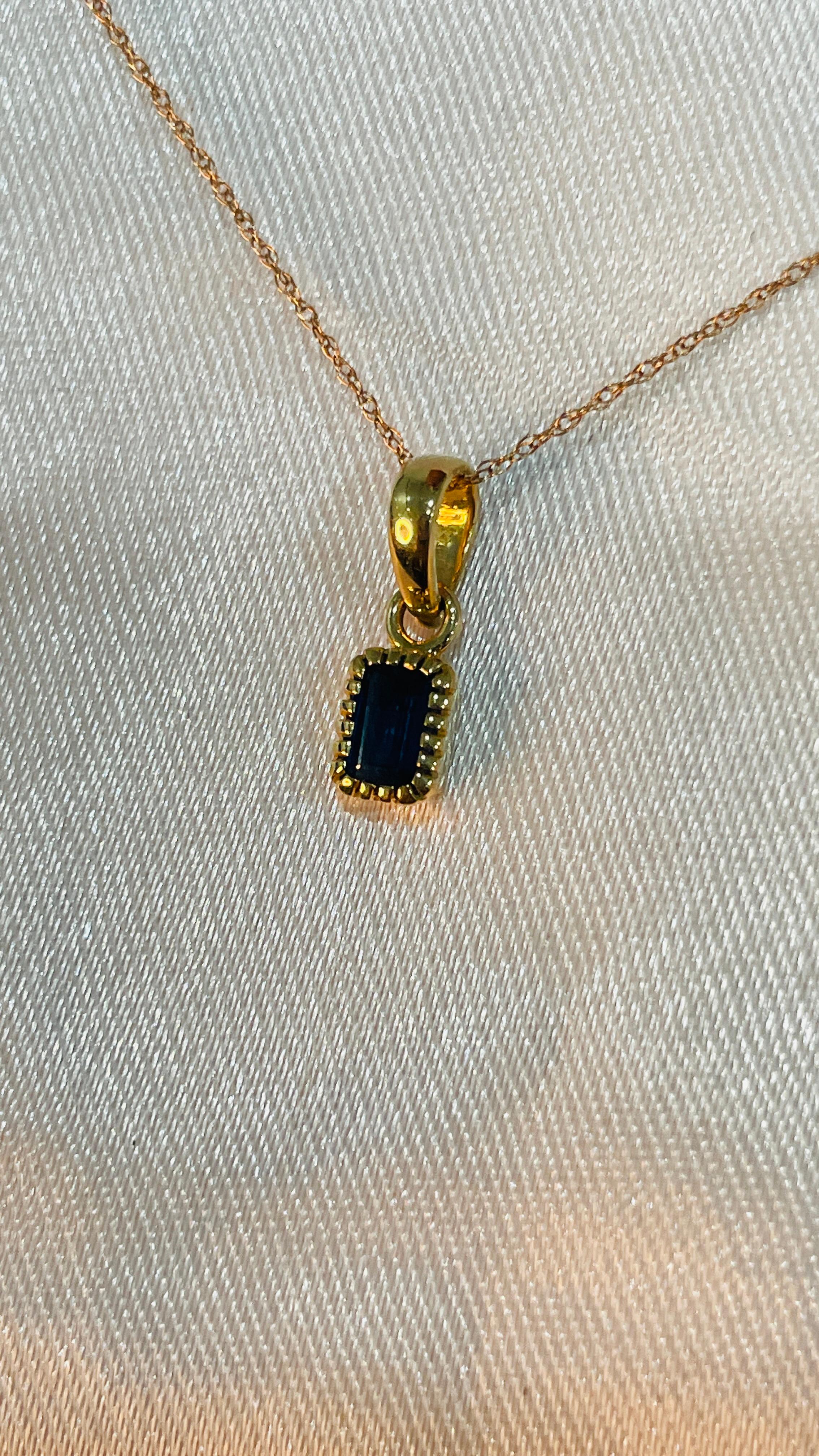 Natural Blue Sapphire pendant in 14K Gold. It has a octagon cut sapphire that completes your look with a decent touch. Pendants are used to wear or gifted to represent love and promises. It's an attractive jewelry piece that goes with every basic
