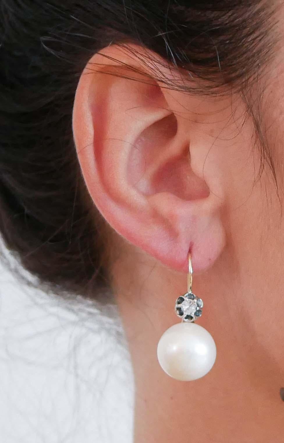 Orecchini con diamanti da 0,60 carati, perle da 16 mm, oro rosa e argento. In condizioni buone in vendita a Marcianise, Marcianise (CE)