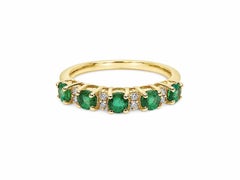 0.60 Ct Emerald Diamond Band 14K Gold Zambian Emerald Band 0.10 Ct HI VS Diamond