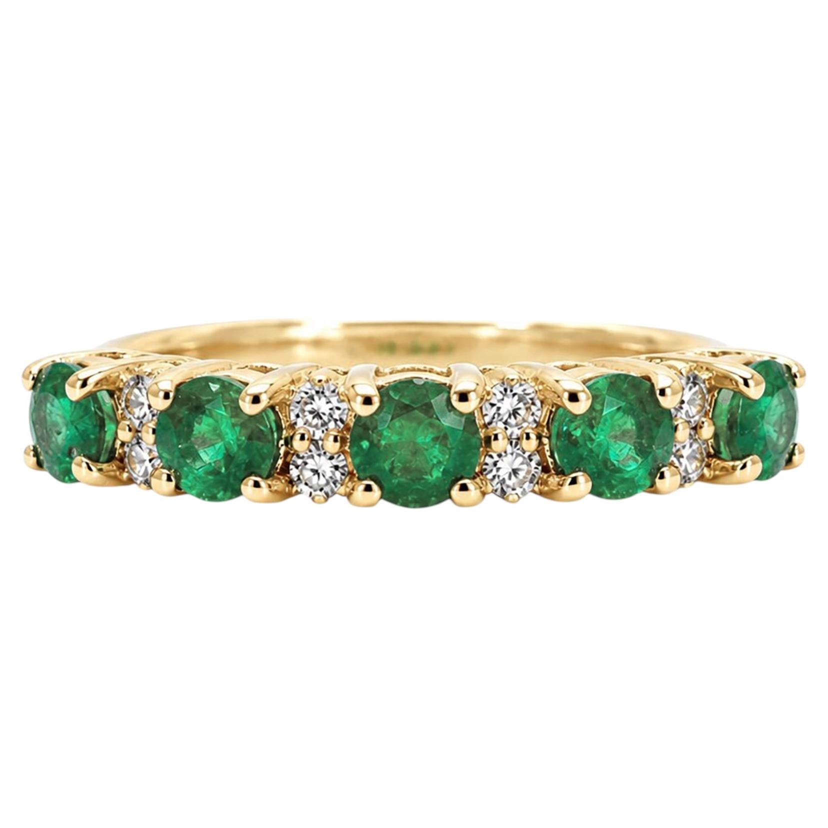 0,60-Karat-Smaragd-Diamantring, 14-karätiges Gold, Ring mit sambischem Smaragd und 0,10-Karat-Diamant (HI VS)