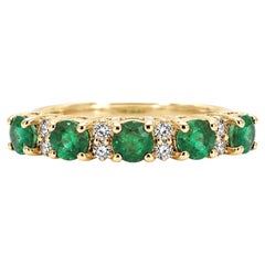 0.60 Ct Emerald Diamond Band 14K Gold Zambian Emerald Band 0.10 Ct HI VS Diamond