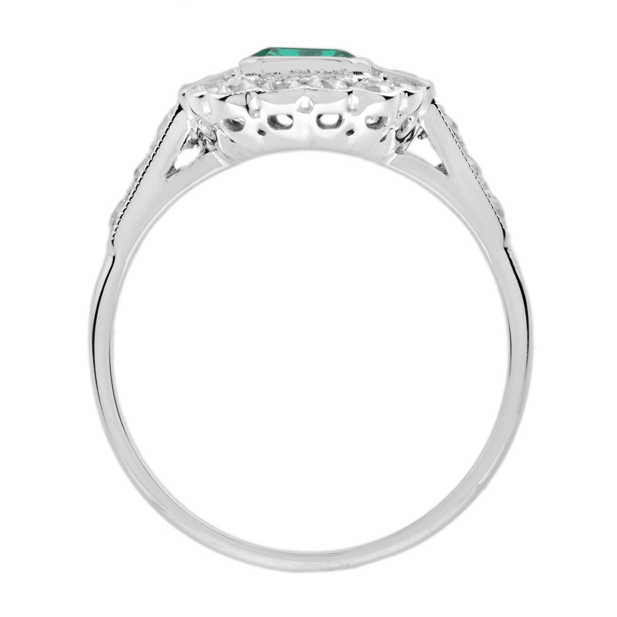 Women's 0.60 Ct. Emerald Diamond Halo Antique Style Engagement Ring in 18K White Gold For Sale
