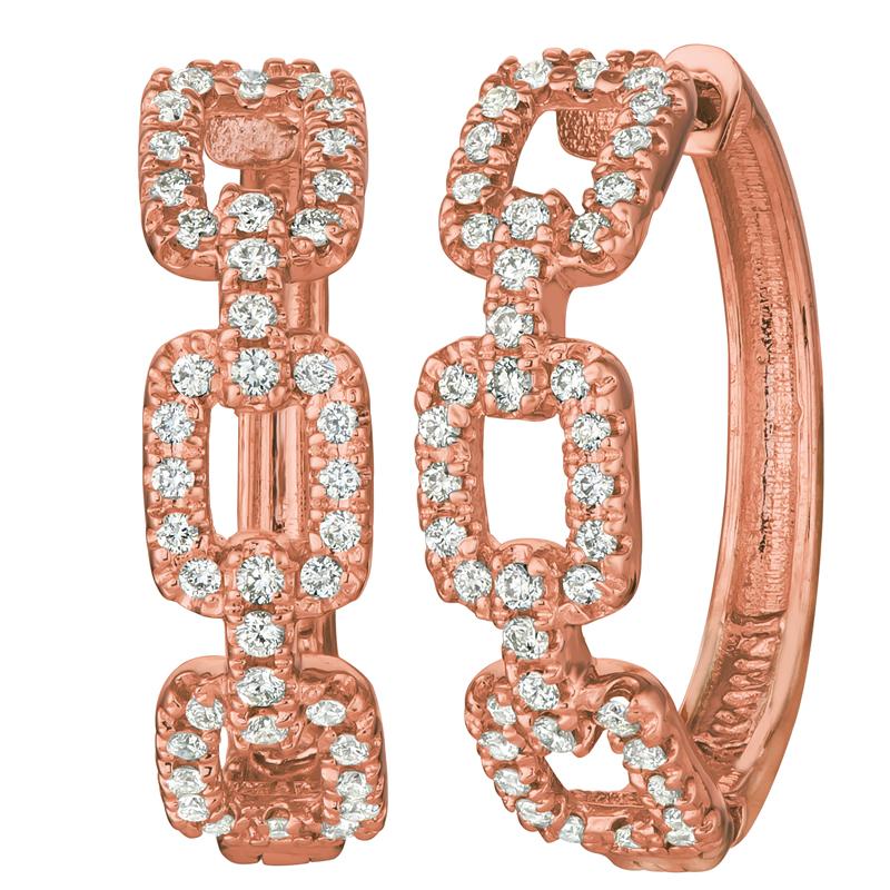 Modernist 0.60 Carat Natural Diamond Chain Style Earrings G-H SI 14k Rose Gold For Sale