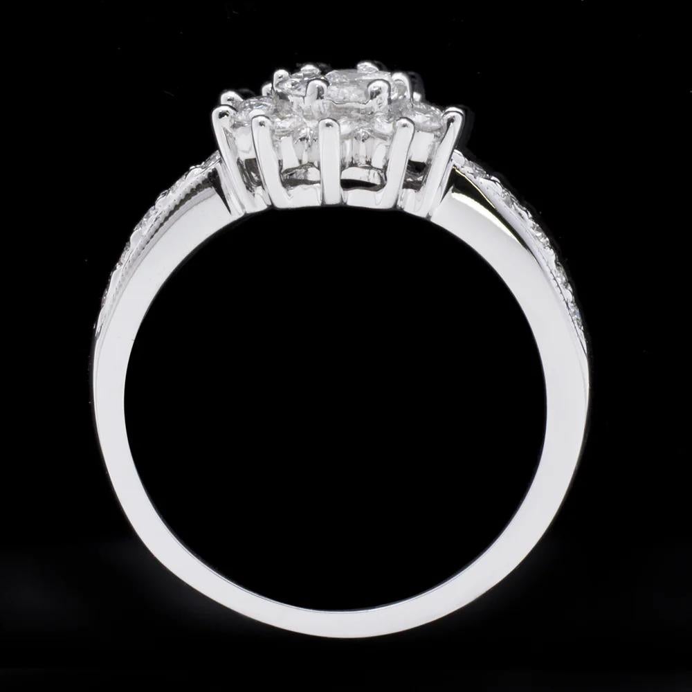 Contemporary 0.60 Carat Natural Diamond Cocktail Ring Cluster Illusion Halo 18k White Gold For Sale