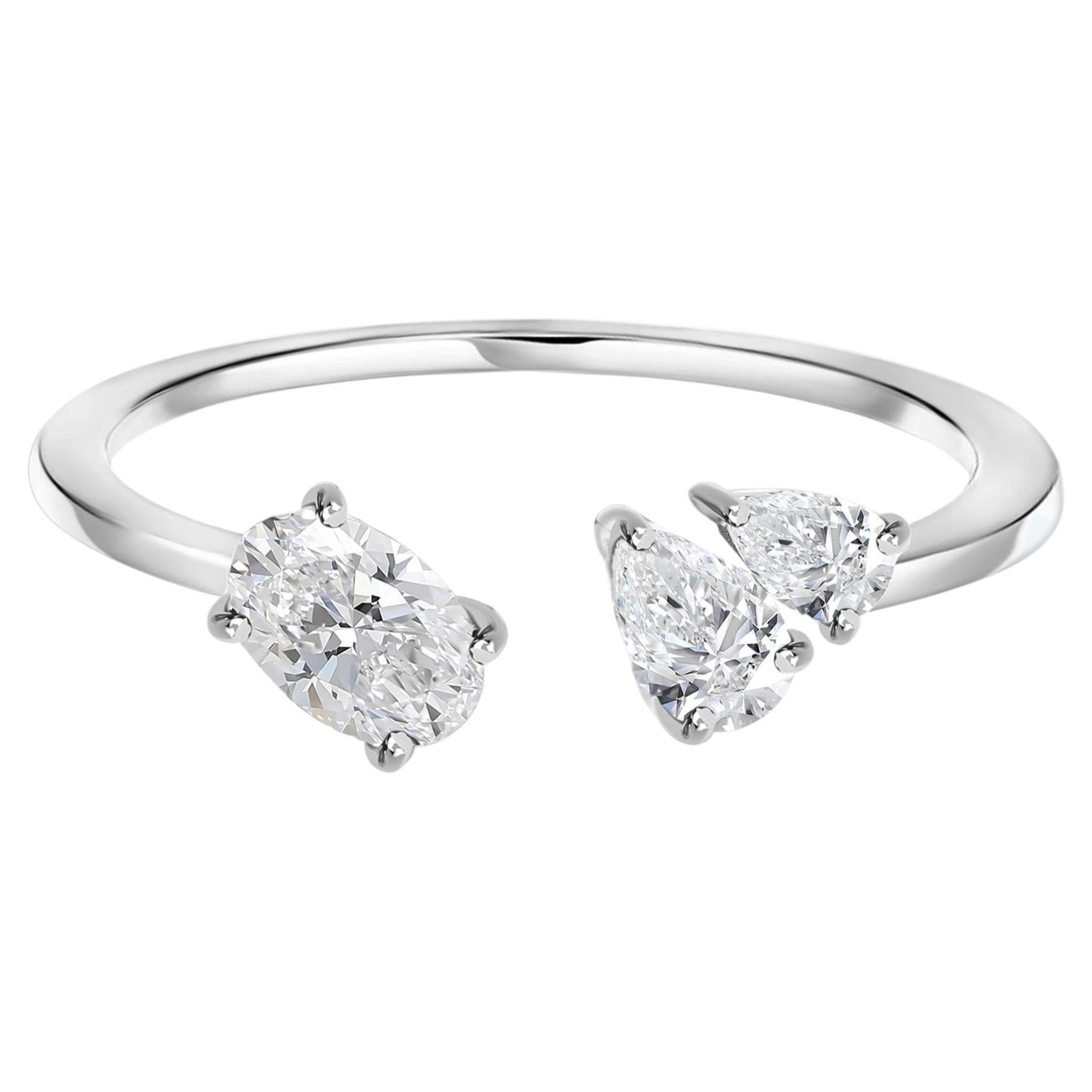 0.60 Ct Natural Oval & Pear Diamond Open Cluster Ring in 18K White Gold