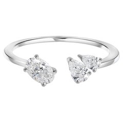 0.60 Ct Natural Oval & Pear Diamond Open Cluster Ring in 18K White Gold