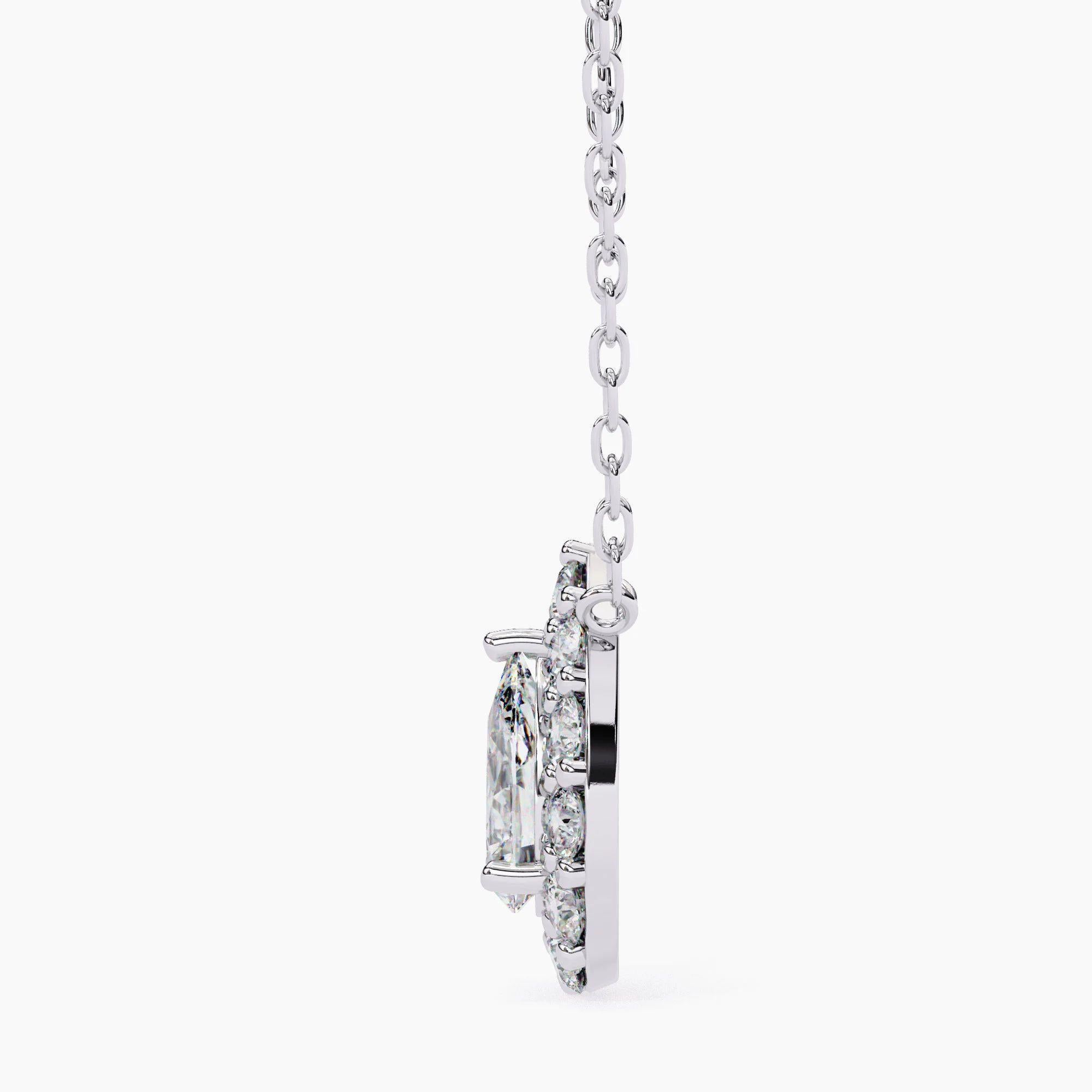 0.60 CT Collier pendentif halo en or 14K avec diamant naturel taillé en poire, couleur VS F Neuf - En vente à New York, NY