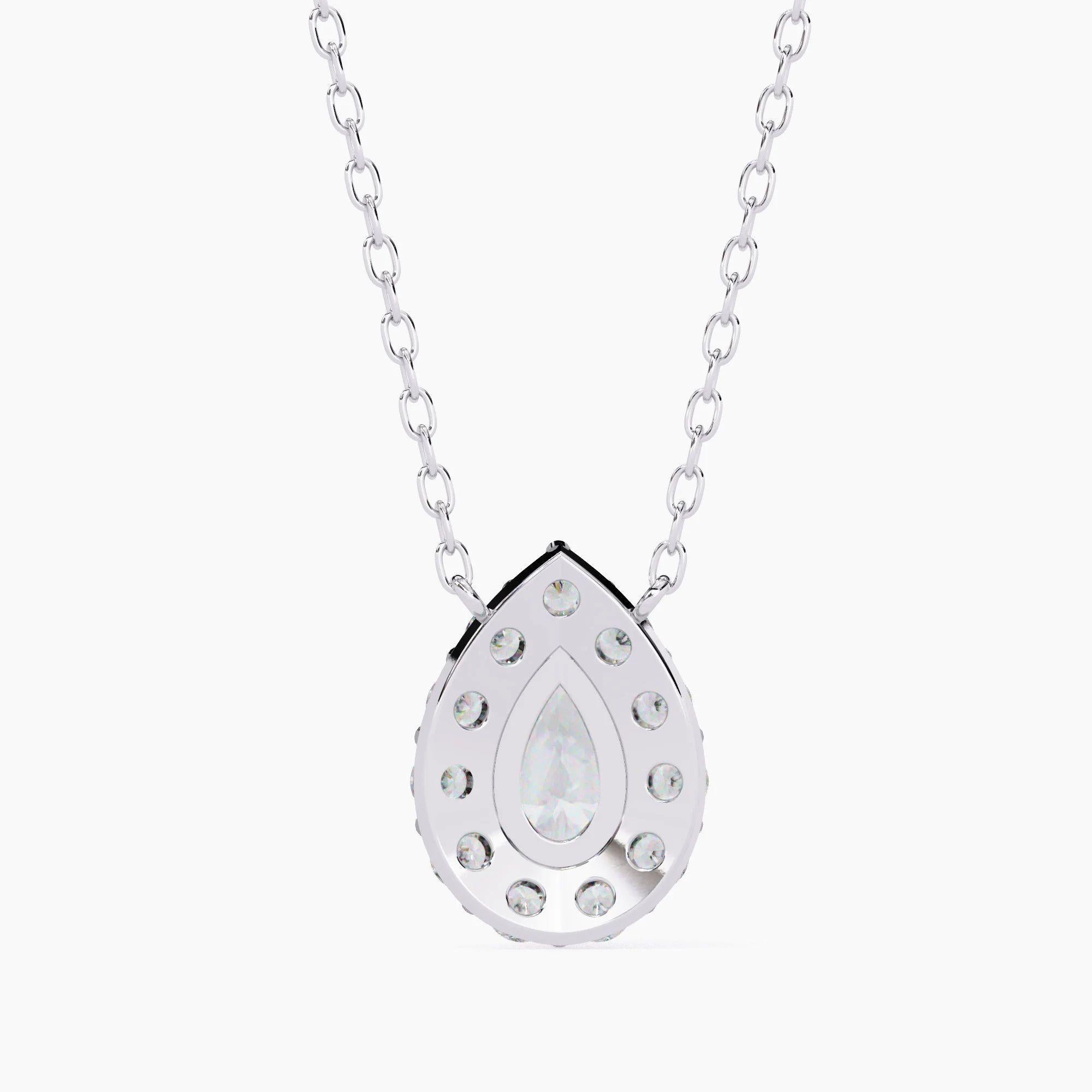 0.60 CT Collier pendentif halo en or 14K avec diamant naturel taillé en poire, couleur VS F Unisexe en vente