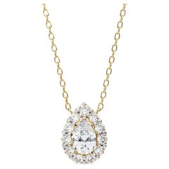 0,60-CT-Birnenschliff-Naturdiamant-Halo-Anhänger-Halskette in 14K Gold, Farbe VS F