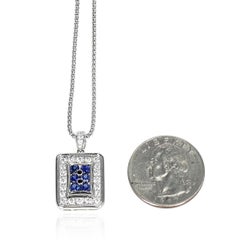 0.60 Ct. Round Sapphire and 0.88 Ct. Diamond Rectangular Pendant Necklace, PT