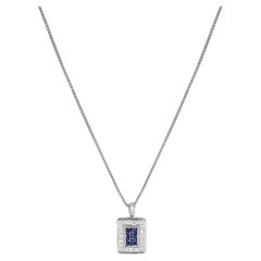 Vintage 0.60 Ct. Round Sapphire and 0.88 Ct. Diamond Rectangular Pendant Necklace, PT