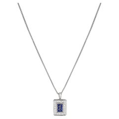 0.60 Ct. Saphir rond et 0,88 carat Collier pendentif rectangulaire en diamants, PT