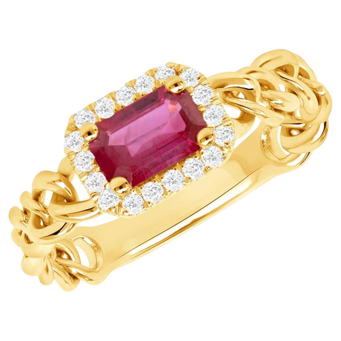 0.60 Ct Ruby & 0.11 Ct Diamonds in 14K Yellow Gold Band Ring For Sale