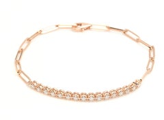 0.60 Ct Stunning Natural Diamond 14K Rose Gold Tennis Paperclip Style Bracelet