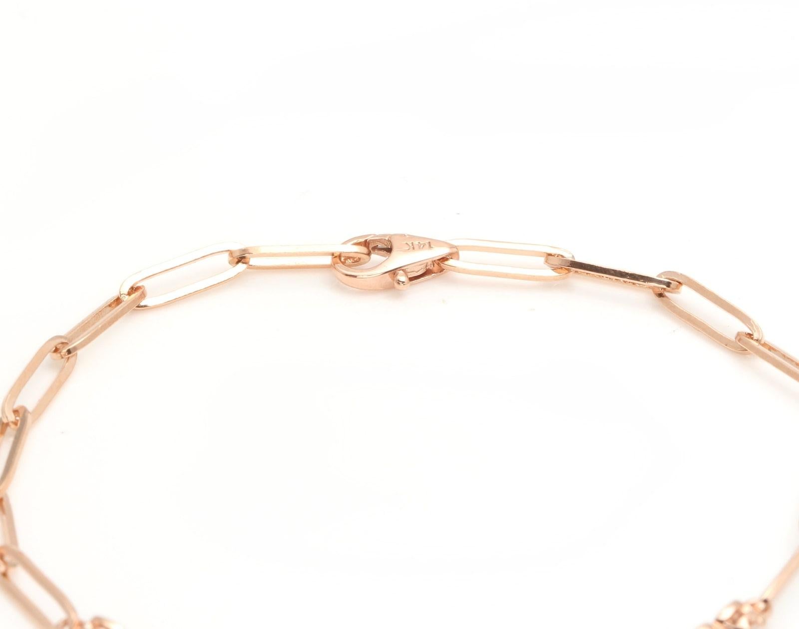 Round Cut 0.60 Ct Stunning Natural Diamond 14K Rose Gold Tennis Paperclip Style Bracelet For Sale
