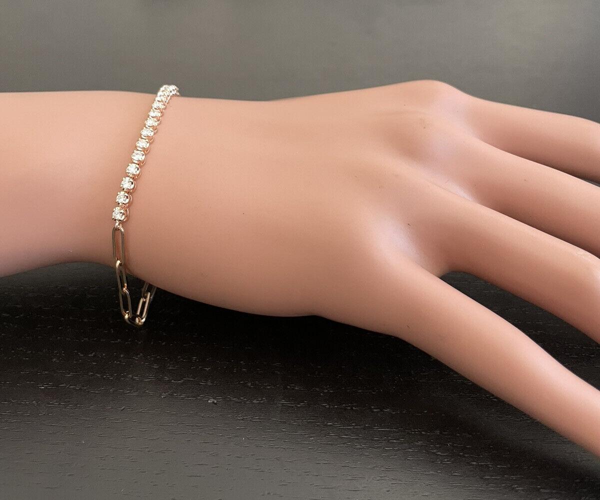 Women's 0.60 Ct Stunning Natural Diamond 14K Rose Gold Tennis Paperclip Style Bracelet For Sale
