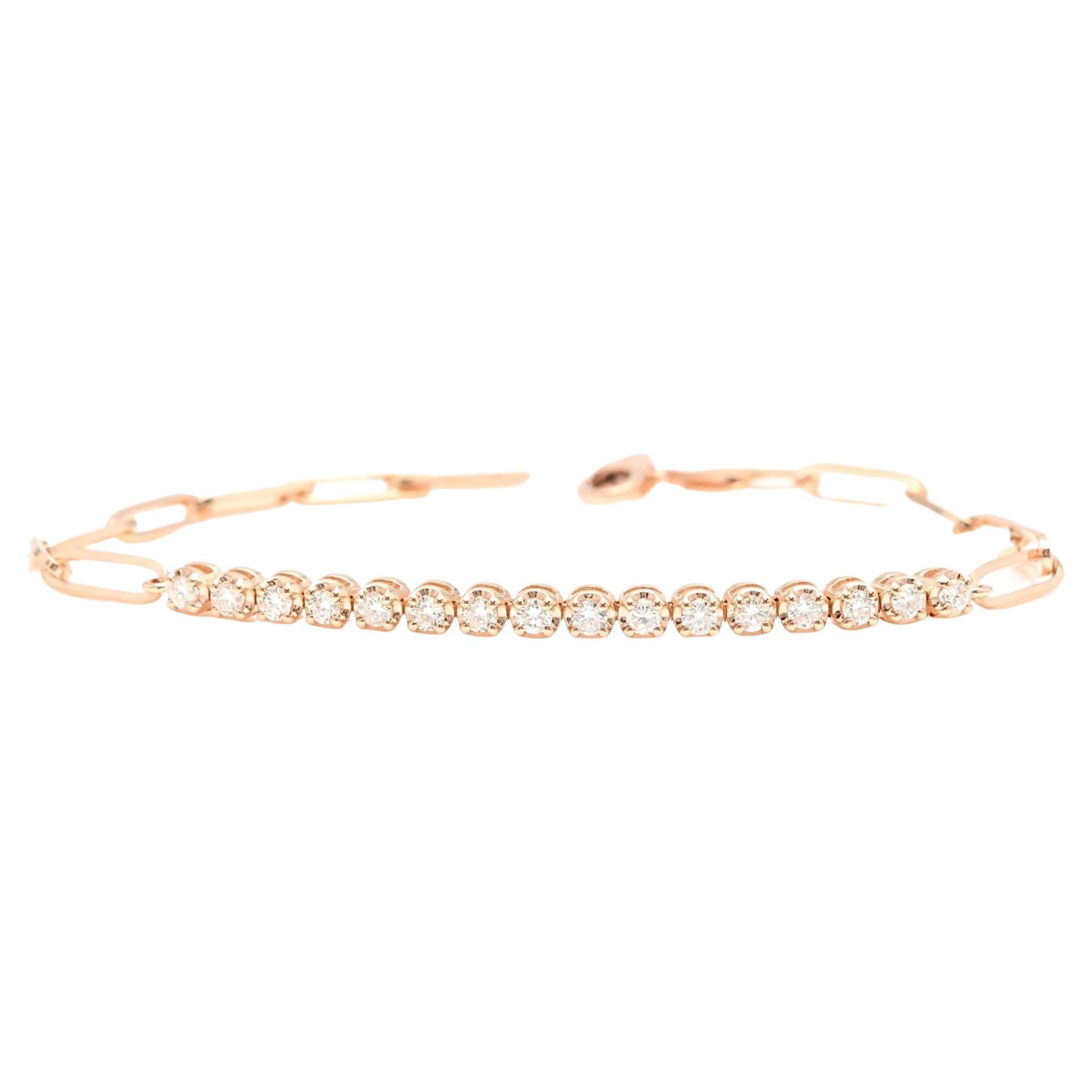 0.60 Ct Stunning Natural Diamond 14K Rose Gold Tennis Paperclip Style Bracelet For Sale
