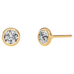 0.60 CT TW Natural Diamond Bezel Setting 14k Gold Stud earring