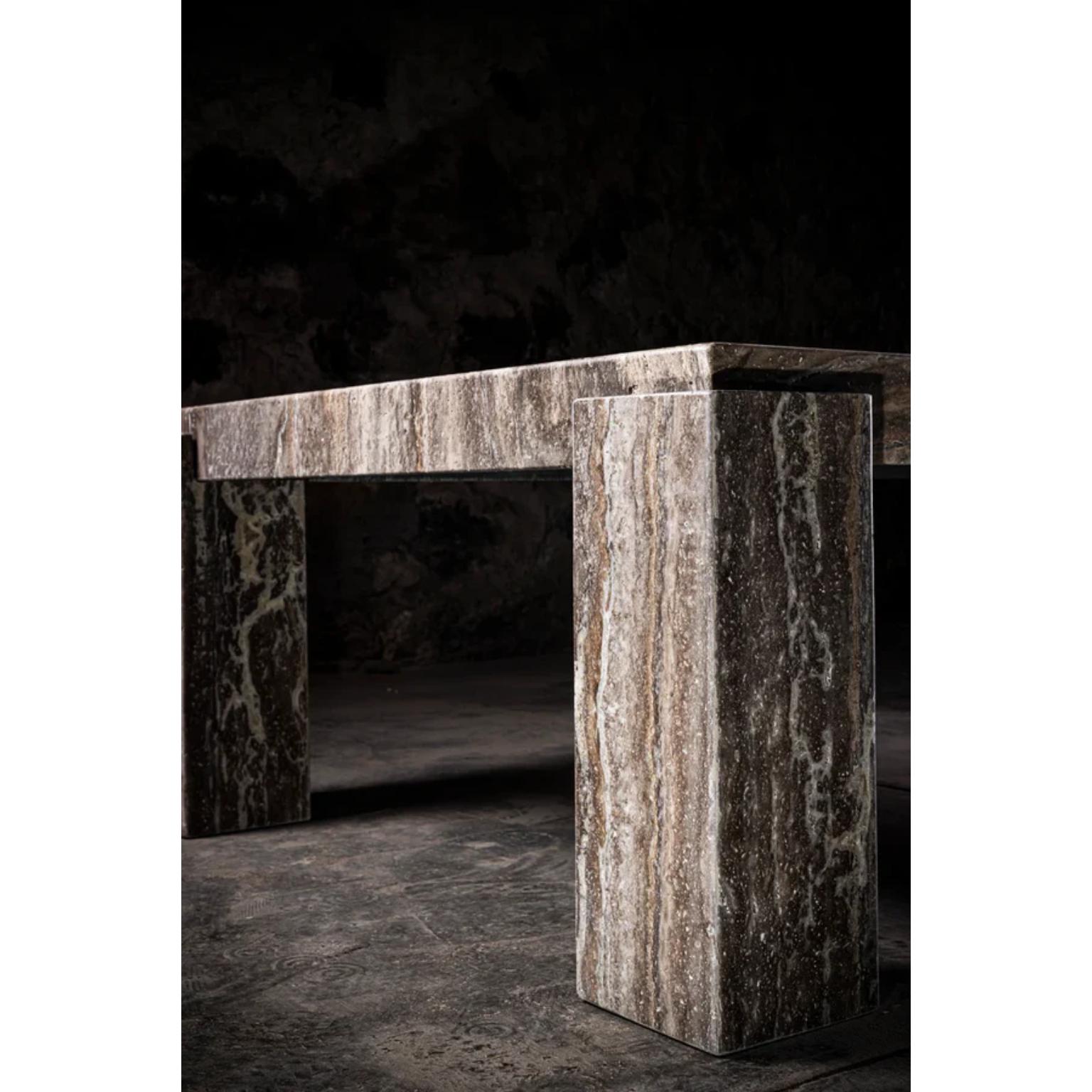 Modern 060 Rectangular Coffee Table in Silver Travertine by No Age Studio For Sale