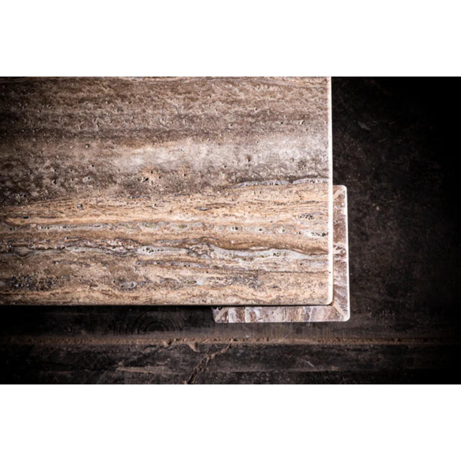 Mexican 060 Rectangular Coffee Table in Silver Travertine by No Age Studio For Sale