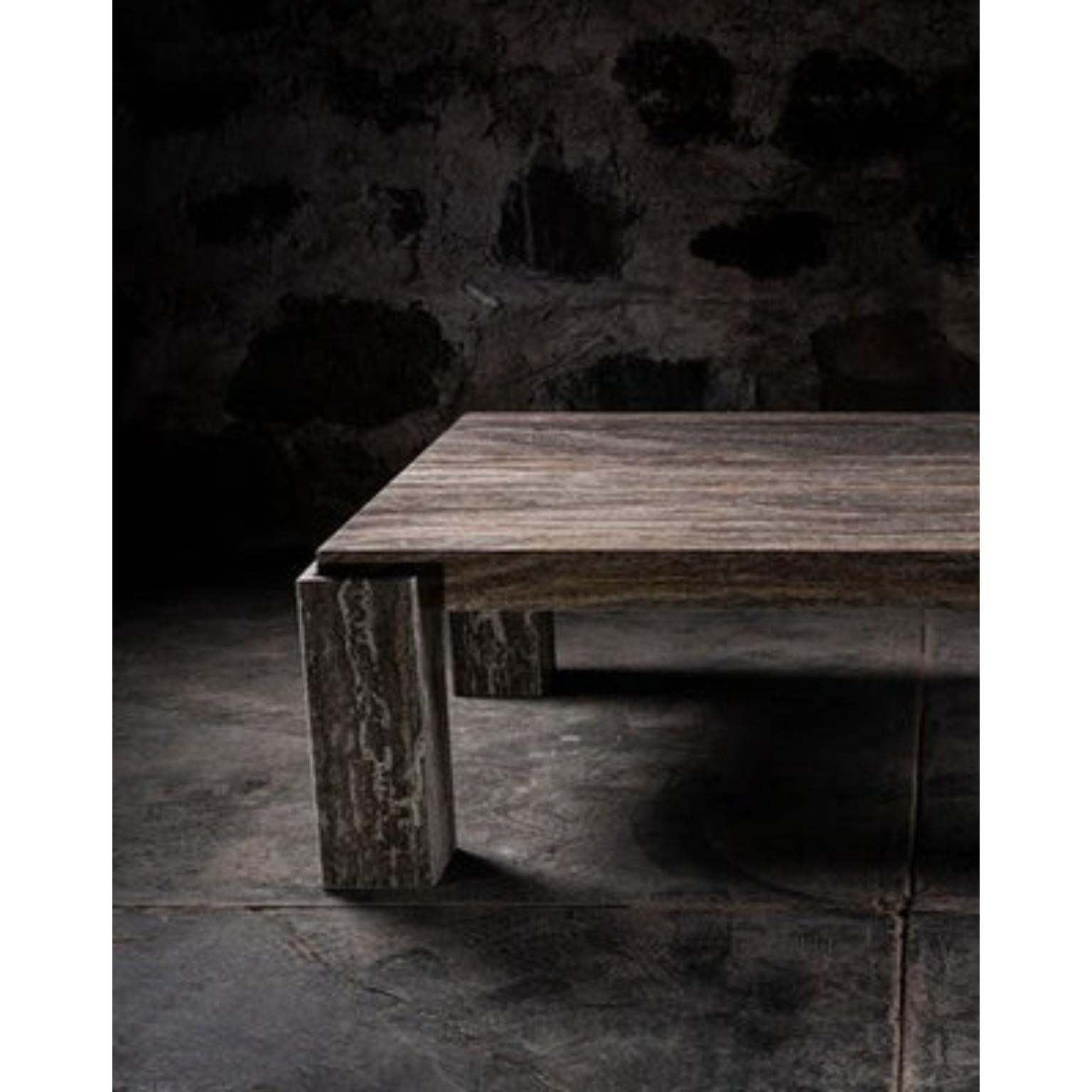 060 Rectangular Coffee Table in Silver Travertine by No Age Studio In New Condition For Sale In Geneve, CH