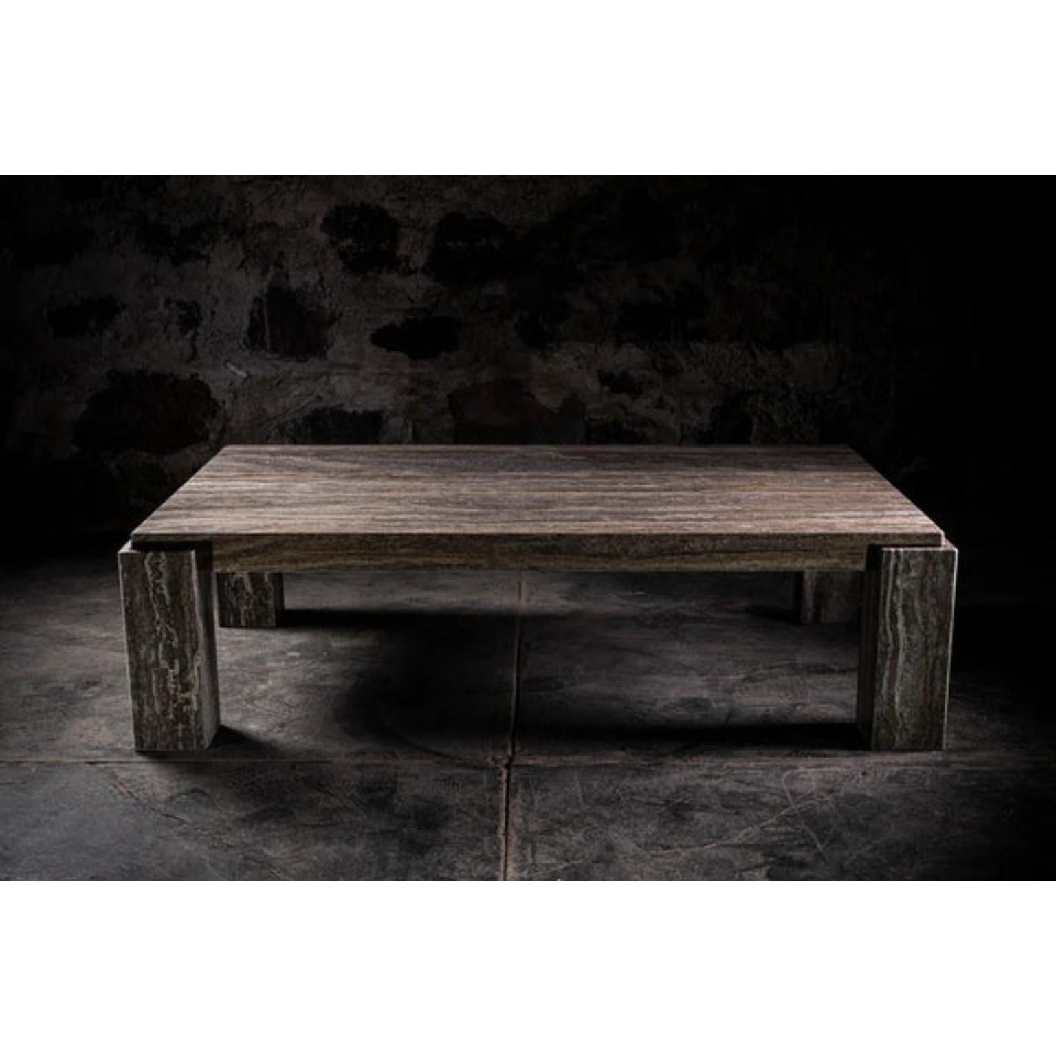 Contemporary 060 Rectangular Coffee Table in Silver Travertine by No Age Studio For Sale