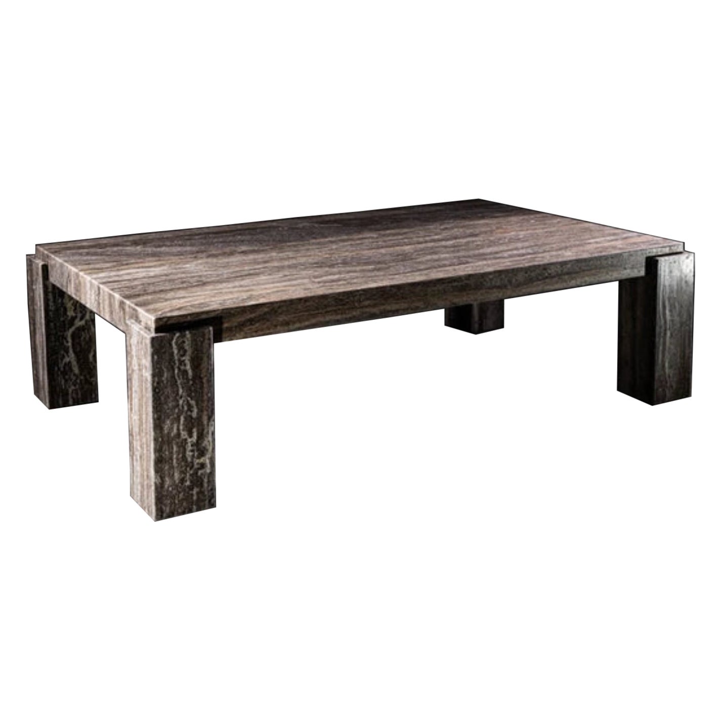 060 Rectangular Coffee Table in Silver Travertine by No Age Studio For Sale