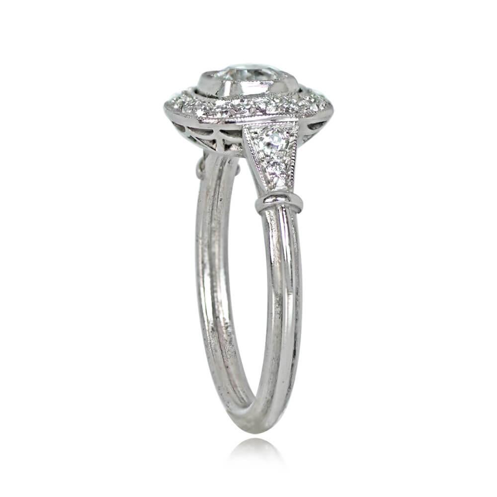 Art Deco 0.60ct Antique Cushion Cut Antique Diamond Engagement Ring, I Color, Platinum For Sale