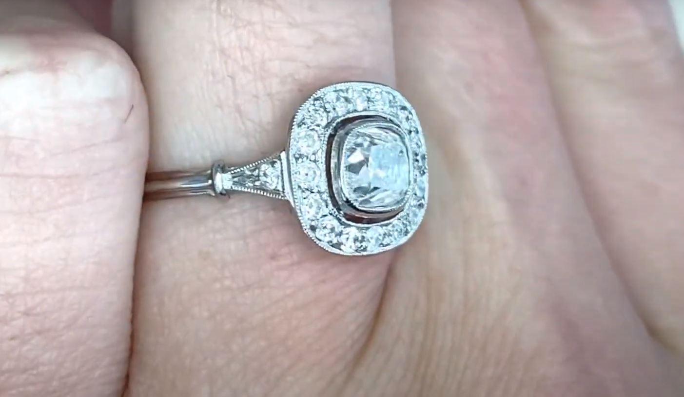 Women's 0.60ct Antique Cushion Cut Antique Diamond Engagement Ring, I Color, Platinum For Sale