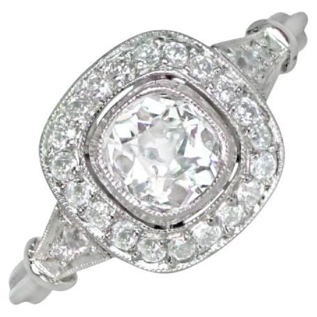 0.60ct Antique Cushion Cut Antique Diamond Engagement Ring, I Color, Platinum For Sale