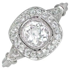 Bague de fiançailles ancienne avec diamant taille coussin de 0,60 carat, couleur I, platine