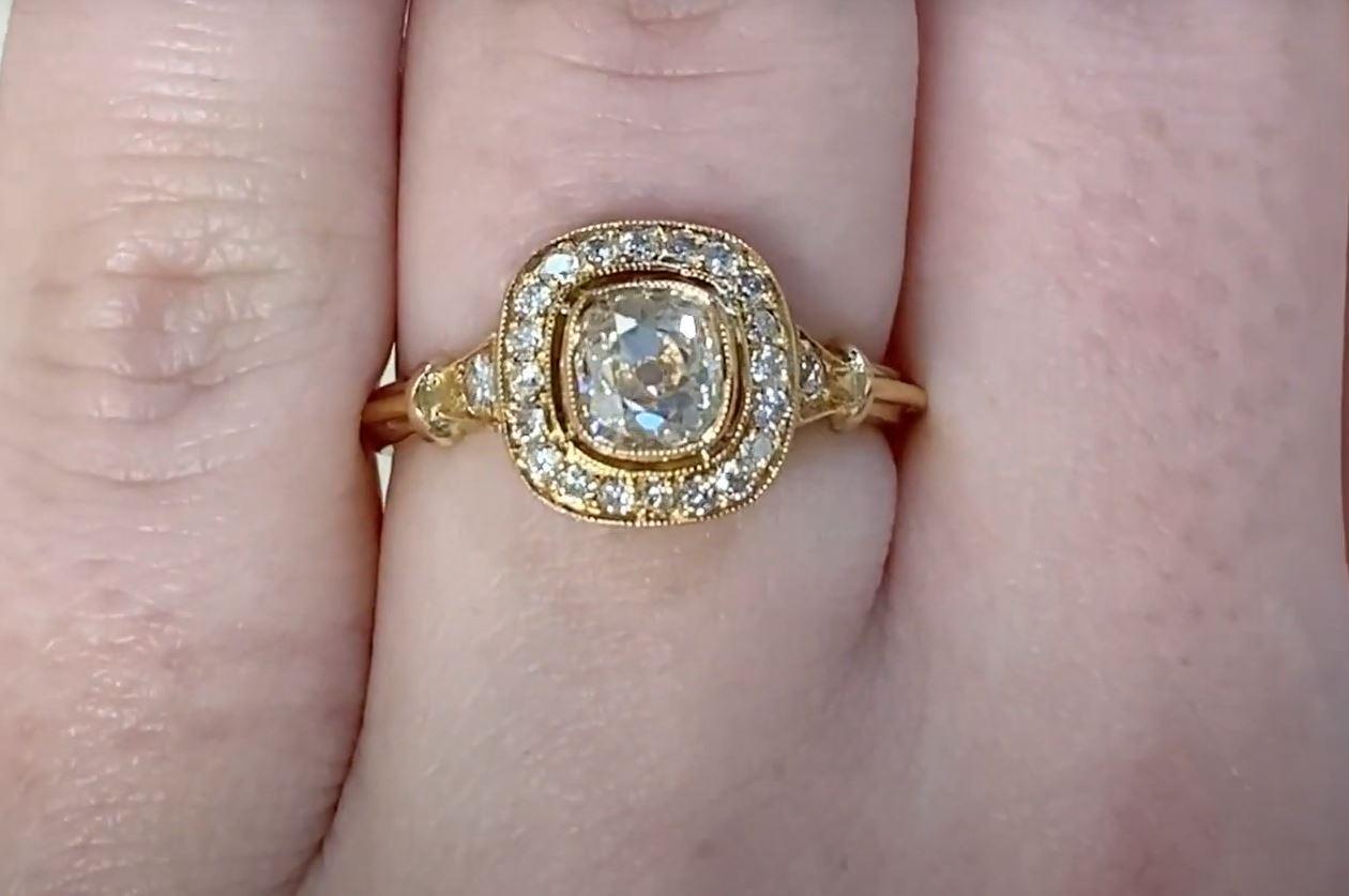 0.60 Karat antiker Diamant-Verlobungsring mit Kissenschliff, I Farbe,  18k Gelbgold im Zustand „Hervorragend“ im Angebot in New York, NY