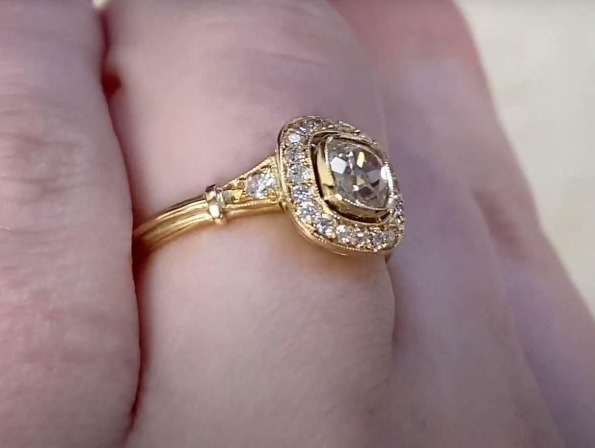 0.60 Karat antiker Diamant-Verlobungsring mit Kissenschliff, I Farbe,  18k Gelbgold Damen im Angebot