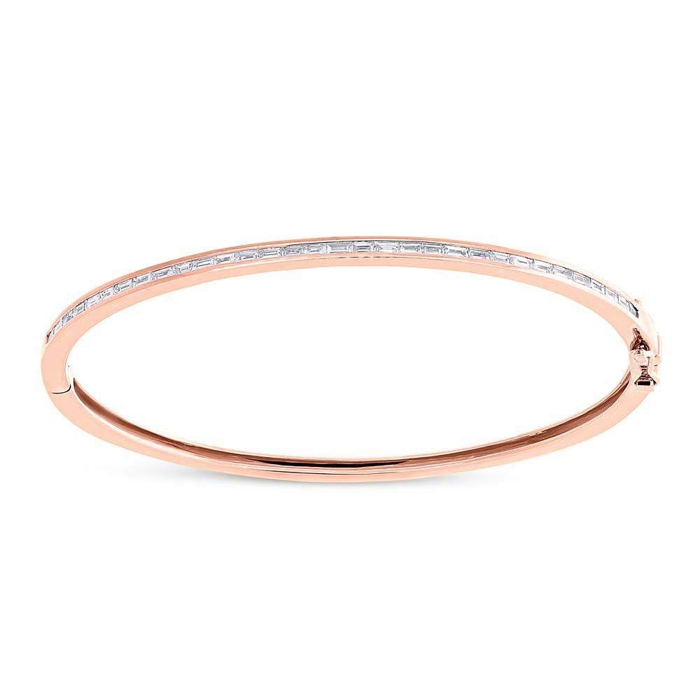 0.60ct Baguette Cut Diamond Bangle Bracelet in 14K Rose Gold For Sale