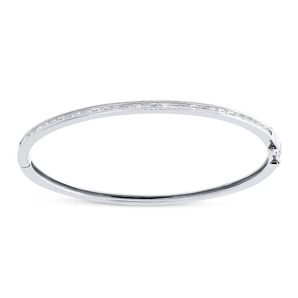 0.60ct Baguette Cut Diamond Bangle Bracelet in 14K White Gold For Sale