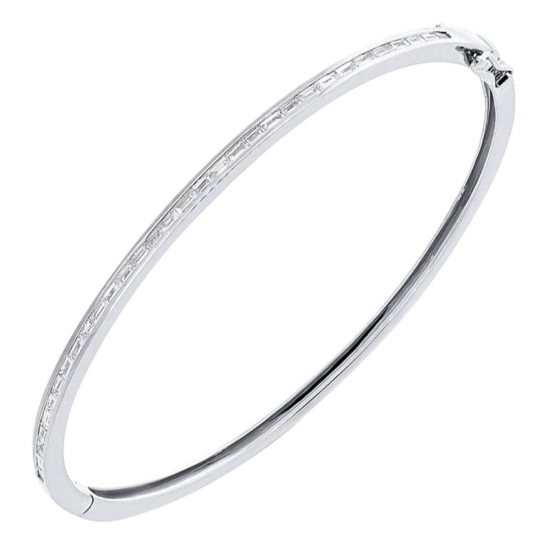0.60ct Baguette Cut Diamond Bangle Bracelet in 14K White Gold