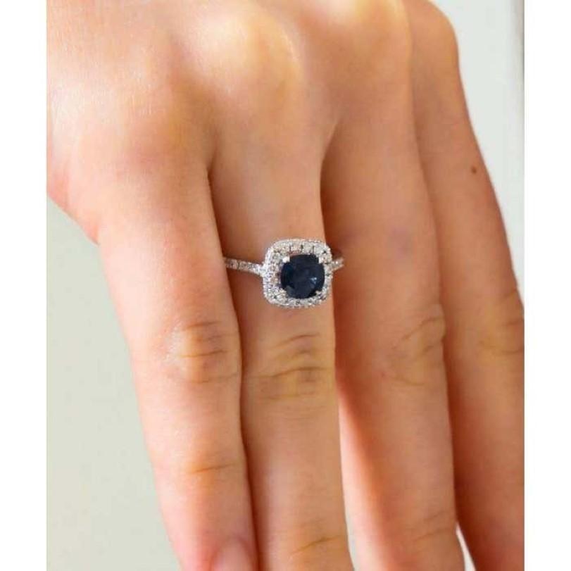 Modern 0.60ct Blue Sapphire Micro Pave Diamond Ring - Pandora For Sale