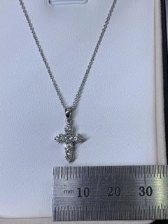 0.60ct diamond cross pendant necklace in 18k white gold 16 inches.