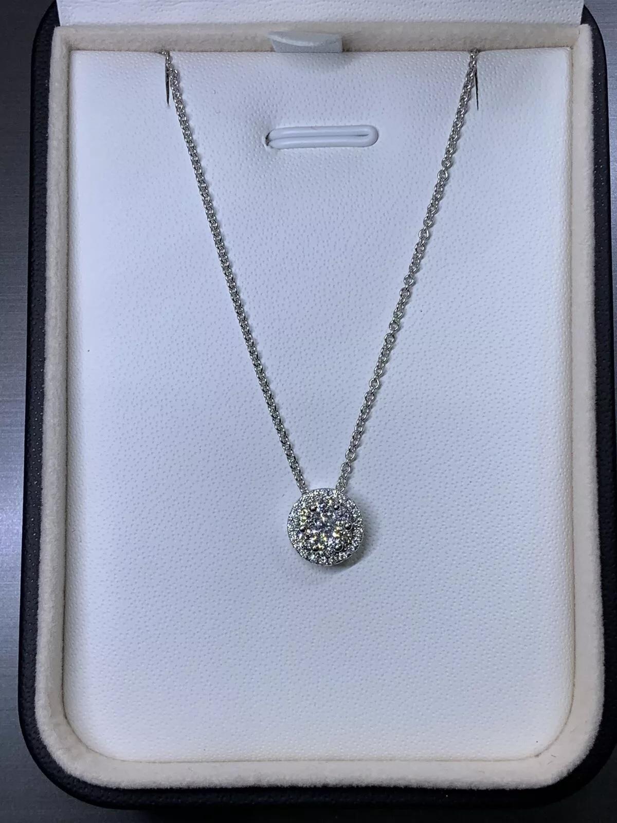 Round Cut 0.60ct Diamond halo pendant necklace invisible in 18k white gold. For Sale