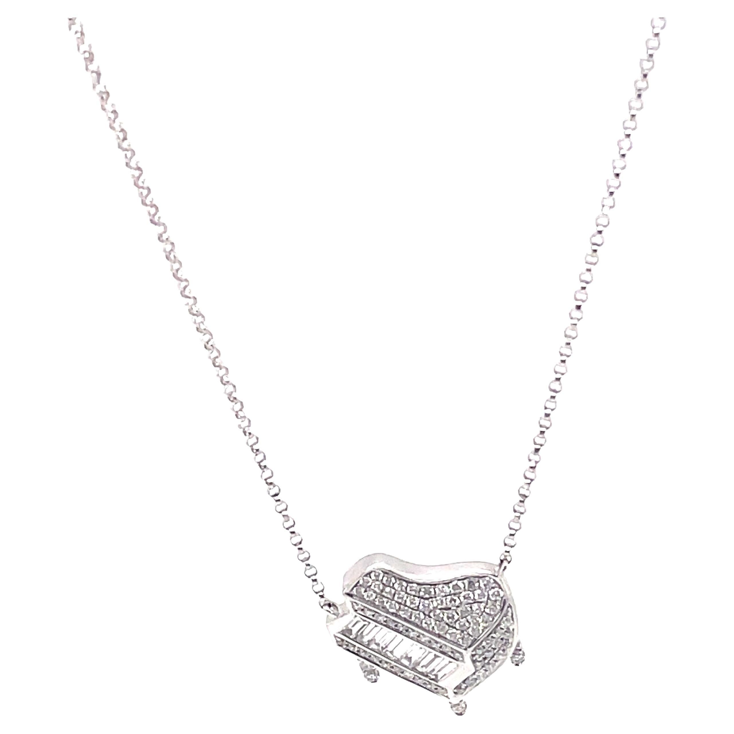0.60ct Diamond Piano Pendant Necklace 18k White Gold