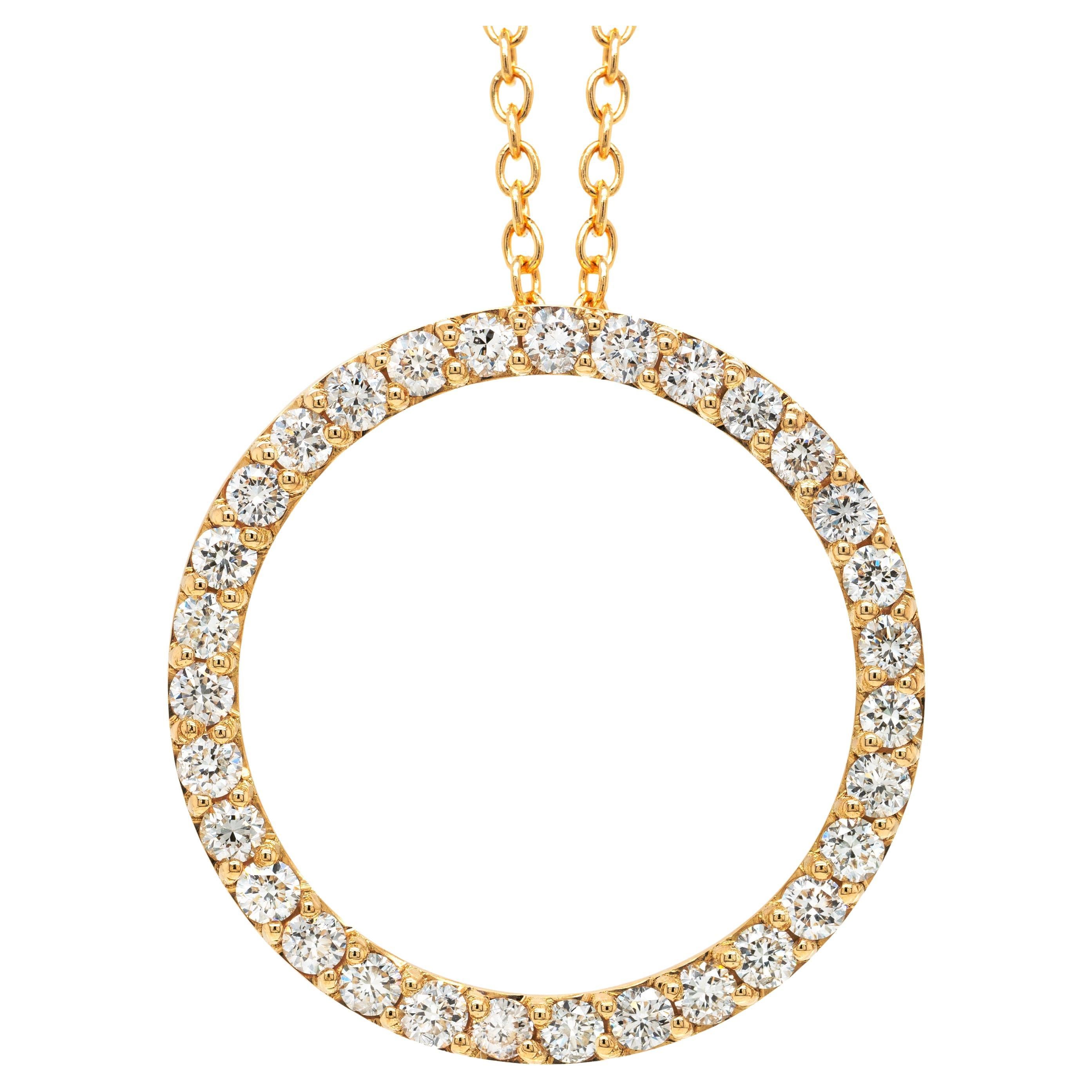 0.60ct Diamond Set Circle 18 Carat Yellow Gold Pendant and Chain