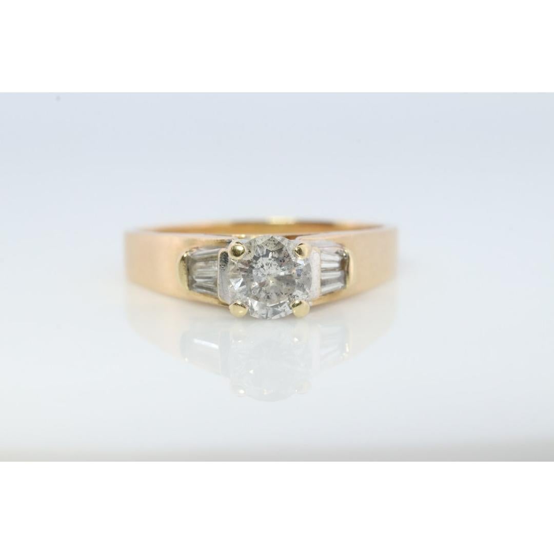 0.60ct Diamond Solitaire 14k ring with baguette accents. Wedding band Engagement For Sale 5
