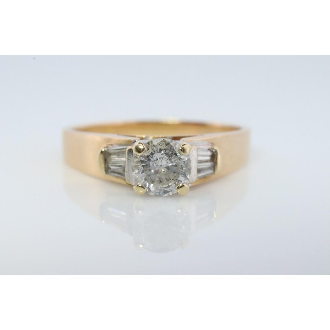 0.60ct Diamond Solitaire 14k ring with baguette accents. Wedding band Engagement For Sale 6
