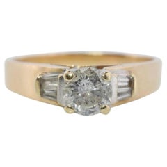 0.60ct Diamond Solitaire 14k ring with baguette accents. Wedding band Engagement