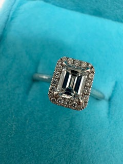 0.60ct Emerald Cut engagement ring 18KT gold halo diamond ring